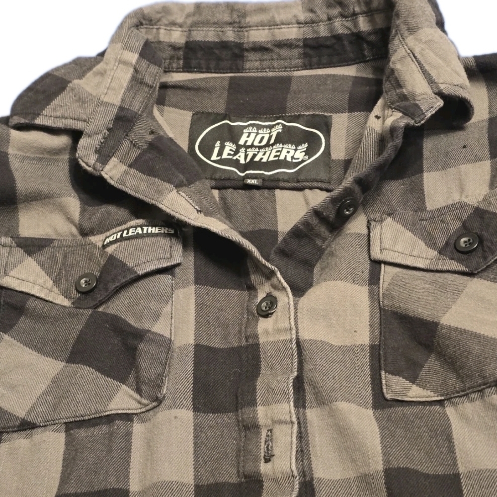 Hot Leathers Mens XXL Black Gray Plaid Heavyweight Cotton Riding Flannel - Picture 3 of 10